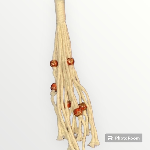 Custom Hand Crafted White Macrame Beaded Plant Hanger - Picture 5 of 13